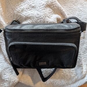Black Belt Bag with Adjustable Strap and Multiple Compartments